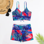 High Waist Bikini Swimsuit Women 2024 Floral Print Swim Suits Drawstring Front Shorts Boxers Swimwear Trunks Pool Bathing Suit