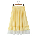 Foridol Gingham Printed Yellow Women Summer Dress Set Lace Top+skirt Sets Vintage French Style Midi Dress Oufits Plaid Vestidos
