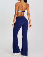 Breathable Yoga Suit for Women Color Contrast Shockproof Sports Bra Drawstring High Waist Pants Gym Running Fitness Suits
