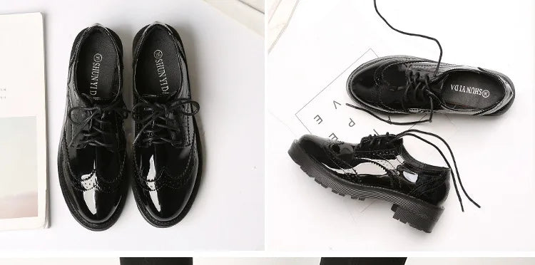 Spring Women Oxford Shoes Comfort Lady Brogue 2026Polish Designer Low-heeled Casual Shoes British Style Women Shoes