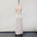 Elegant 3d Flower Knitted Dresses For Women V-neck Backless Sleeveless Lace Up Female Maxi Dress Summer Lady Beach Dress V6211