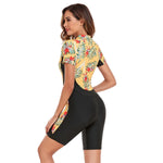 Vintage Leaves Print Patchwork One Piece Swimsuit Women 2025 Sports Front Zipper Slim Swimwear Athletic Bathing Suit Monokini