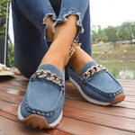 Fashion Metal Chain Soft Sole Flats Shoes Women Spring Autumn Pu Leather Platform Loafers Woman Slip On Non Slip Casual Shoes