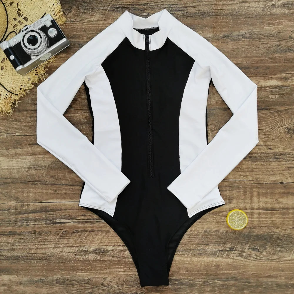 2026 Surfing Sport Swimsuit Long Sleeves Women One Piece SwimsuitSwimwear Solid Monokini Bathing Suit Tropical Bodysuit Female