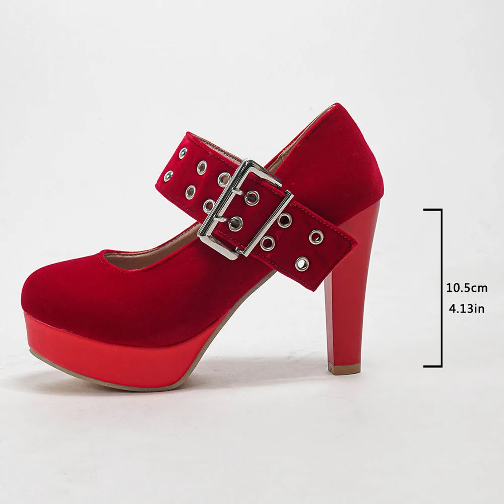 2026 Big Size 33-43 Retro Black Office Lady Buckle Strap Mary Janes Platform Pumps Elegant Red 10.5cm High Heels Shoes Women