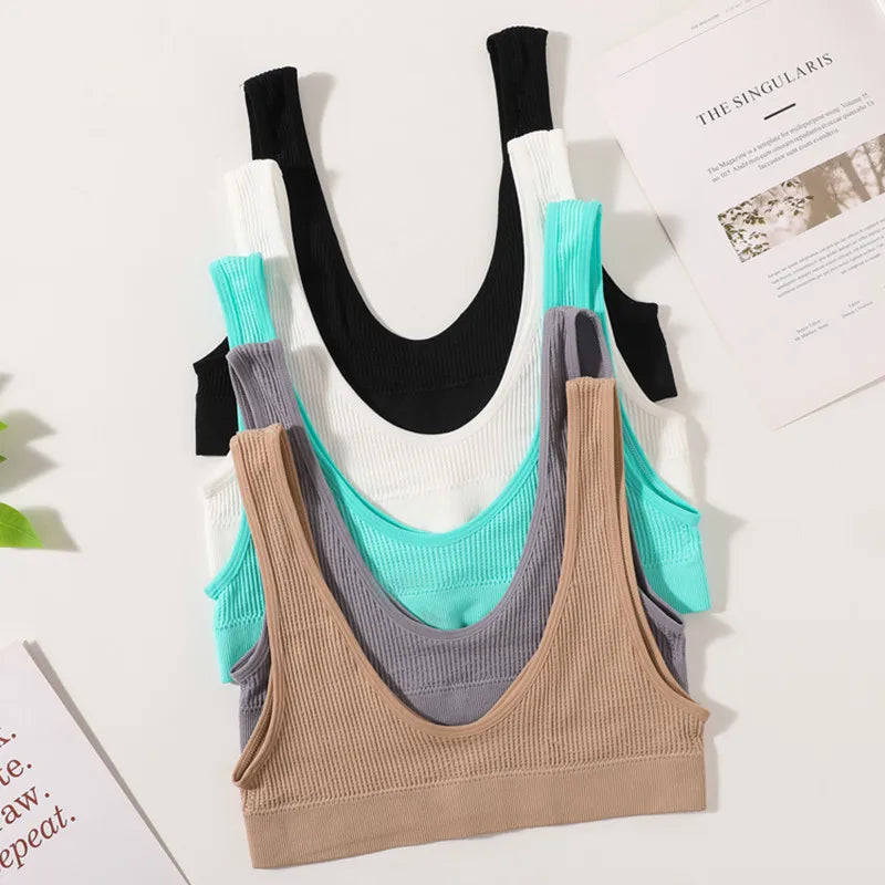 Women Crop Top Sports Seamless Underwear Female Tube Tops Deep U Bralette Ribbed Sexy Lingerie Intimates 2PCS Tube Bras