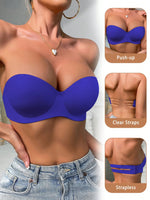Blue strapless half cup gathering and lifting bra seamless invisible strapless sexy party women's Lingerie 6834