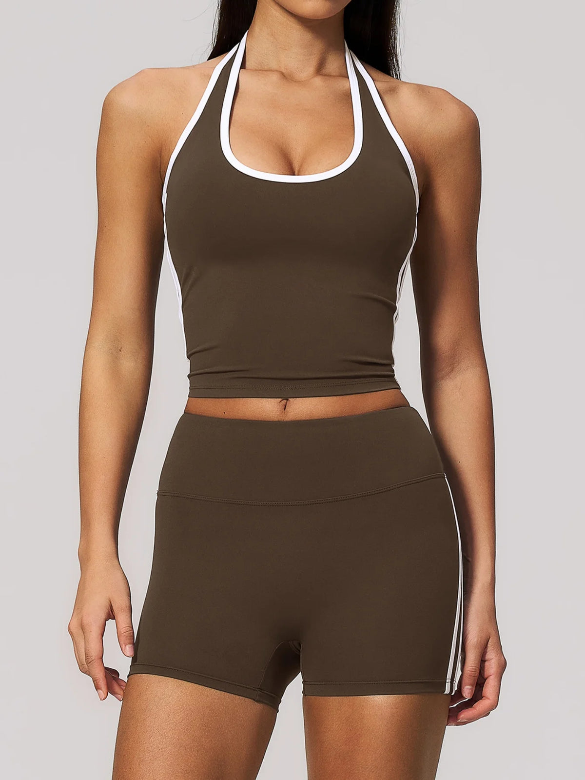 Naked Color Contrast Yoga Sets Women Hanging Neck Sports Vest Gym Clothes Breathable High Waist Shorts Fitness Suits Tracksuit