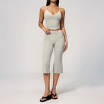 Summer New Yoga Clothing Women Solid V Neck Slim Sports Tank Top Athletic Wear High Waist Butt Lift Mid Pants Gym Fitness Suits