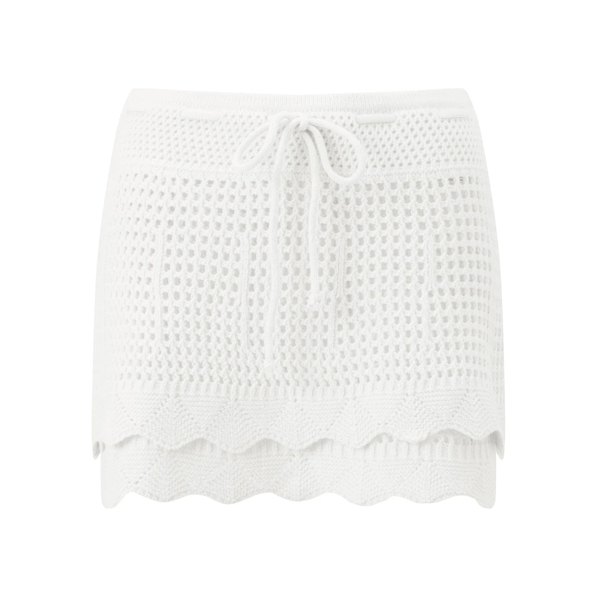 Womens Crochet Knit Mini Skirt Casual Stylish Drawstring Low Rise Tiered Hem Short Skirt Summer Beach Holiday Boho Cover-ups