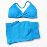 2 Pieces Gym Set Women Workout Clothes Scrunch Shorts Set Halter Sports Bra Fitness Top Woman Sportswear Yoga Set Outfits