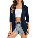 Women Asymmetric Hem Casual Solid Color Open Front Cardigan 3/4 Sleeve Lightweight Shrug With Side Pockets For Spring Summer