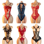 Adult Erotic Lingerie Women BodySuit Crotchless Sexy Temptation Lace Hollow Body Suit Pajamas Cosplay V-neck Hot UnderwearSet
