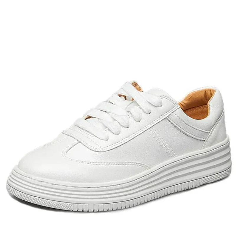sneakersWomen casual low top leather shoes lightweight white Pink Shoes Breathable Creepers Platform flats Shoes2020