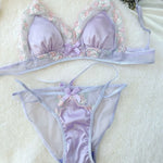 MOYISU Luxury Classic Thin Embroidery Light Luxury Silk French Underwear Sexy Pure Desire Lace Bra Set Small Chest Triangle Cup