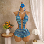 Sexy Hot Pink Knitted Striped Swimsuit 2026 Women Metal Circle Patchwork Hollow Backless Beach Bathing Suit One Piece Swimwear