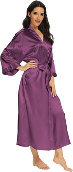 Women's Satin Robe Belted Elegant Solid Color Silky Comfort Bathrobe Loungewear
