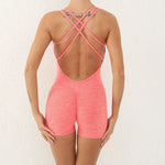 Seamless Yoga Jumpsuits Sports Fitness Pleated Peach Hip-lifting Beauty Back Dance Jumpsuit Workout Gym Shorts Set for Women