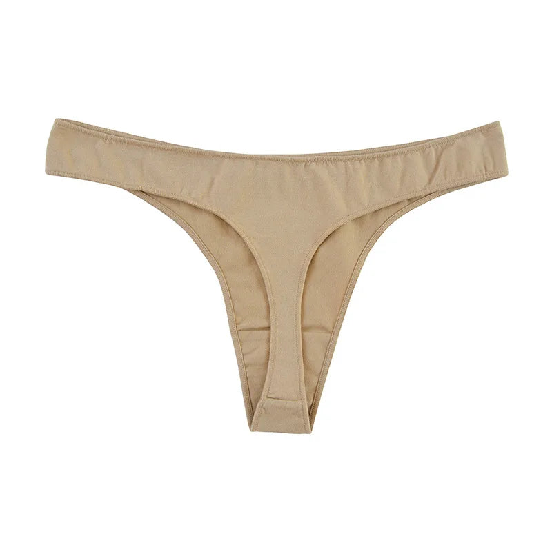 4Pcs/Set Cotton Panties Women Low-Rise Thong G-string Solid Breathable Stretchy Underwear Ladies Sexy T-back Lingerie M-XL