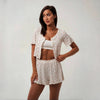 Women's Sleepwear Summer Sexy Hollow Women Pajamas Shorts Set Short Sleeve Cotton Pajamas Breathable Comfortable Homewear Set