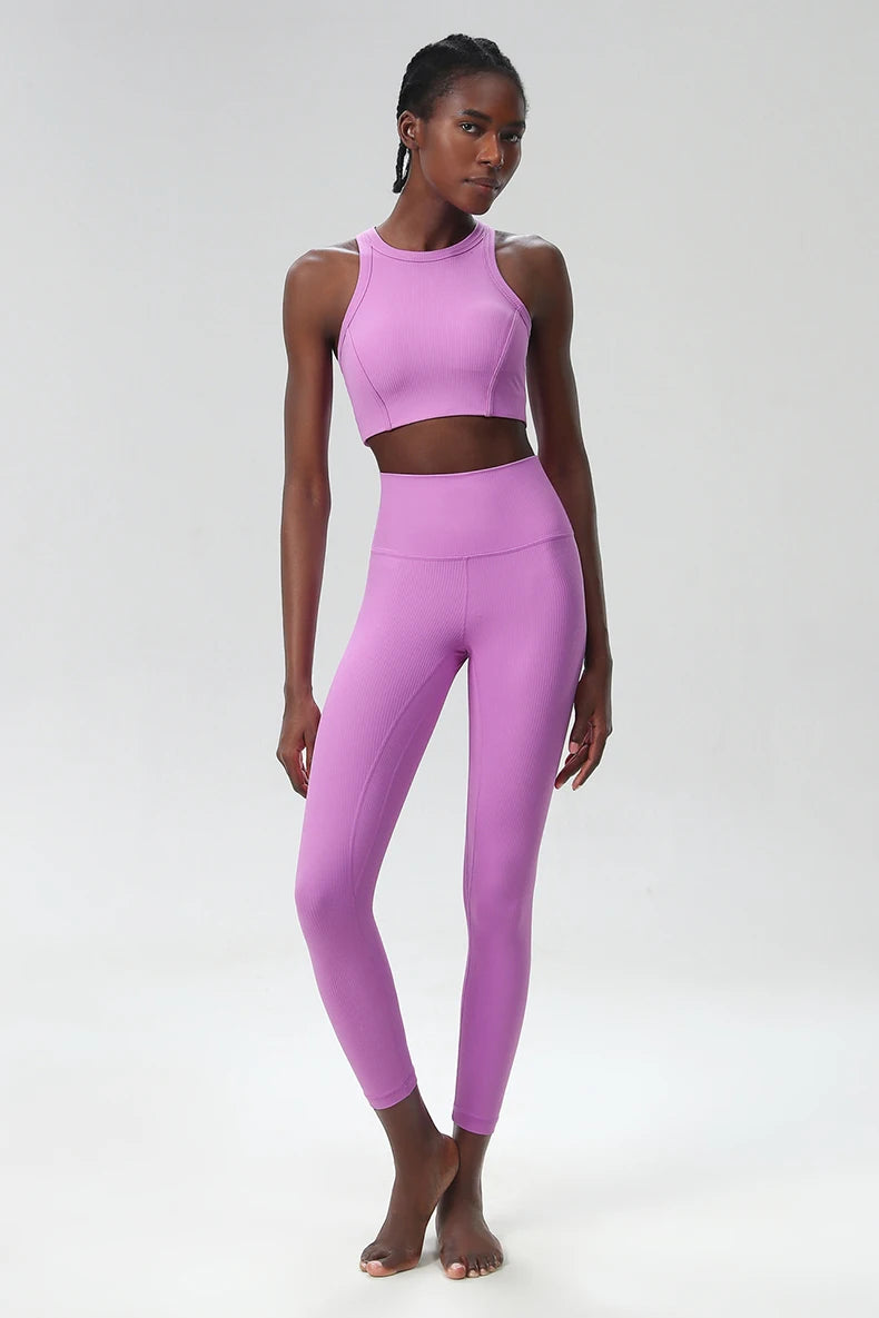 Yoga Set 2 Pieces Women's High Waisted Leggings Sports Vest Exercise Clothing Workout Outfits Fitness Sportswear Gym Tracksuit