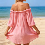 New White Long Sleeve Cut Out Crochet Knitted Tunic Beach Cover Up Beach Wear Beachwear Female Women Cover-ups Beach Dress K8075