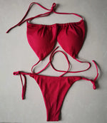 Summer Sexy Bikini set Push-up padded Bra Thong Split Swimwear Female Bandage Bathing Suit Adjustable Lacing Swimsuit Solid
