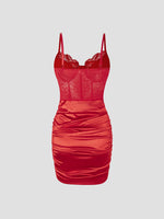 Hot Girls Slim Spaghetti Strap Mini Dresses Women Sexy See Through Flower Lace Fold Package Hip Bodycon Short Dress Club Vestido