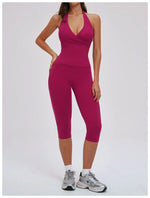 2PCS Workout Set Women Yoga Sets V Neck Cross Slim Sports Tank Top Athletic Wear Outdoor Tight High Waist Leggings Fitness Suits