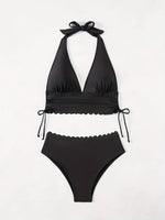 ZTVitality Sexy Black Bikini Set 2025 New Arrival Padded Bra Halter Bandage High Waist Swimsuit Women Swimwear Summer Beachwear