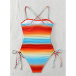 S - XL Gradient Knitted Cross Back Women Swimwear High Leg Cut Monokini Bather Bathing Suit Swim One Piece Swimsuit Female K8129