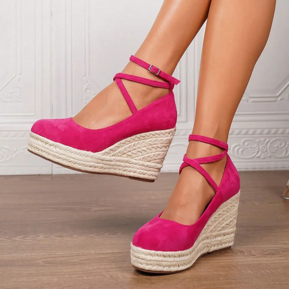2025 Comfy Walk Big Size 43 Summer Bohemian Platform Espadrilles Sandals Women Ankle Strap Sandals High Heels Wedges Shoes Woman