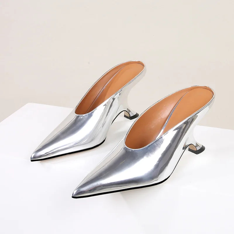 Design Fashion Platform Wedges High Heels Mule Women Slippers Concise Shallow Pointed Toe Party Dress Ladies Shoes 2026