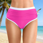 Womens Contrast Trim High Waisted Swim Bottoms Ruched Tummy Control Bathing Suit Modest Swim Shorts For Beach Surfing Swimming