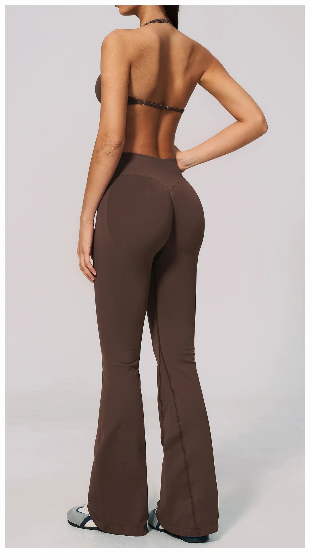 Summer Fitness Suit Women Seamless Hanging Neck Pleate Sports Bra Yoga Sets High Waist Wide Leg Leggings Running Athletic Wear