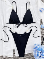 Sexy Halter Pearls High Cut Bikini Women Swimsuit Female Swimwear Two-pieces Bikini Set Lady Bather Bathing Suit Swim Beach Wear