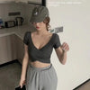 Korean Style Women's Tank Top Y2k Streetwear Solid Color Short Sleeved Crop Top Lady Summer Slim Fit Homewear Elastic Skinny Tee