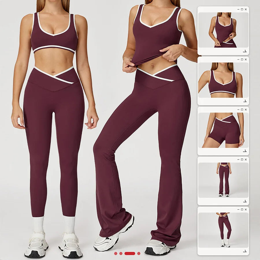 Yoga Set2 Pieces Workout Outfits Fitness Sportswear Gym Tracksuit High Waist Leggings Sports Bra Athletic Wear Women Clothes