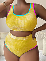 Large Size 3XL Women's Patchwork Swimsuit Sexy Backless High Waist Swimwear Textured Bikini Set Female Beachwear Holiday Biquini