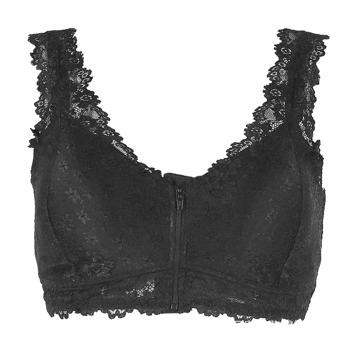 Zipper Sexy Lace Bras For Women V Neck Push Up Padded Brasiere Tops Hollow Out Bralette Breathable Comfortable Women'S Underwear