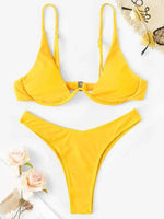 Sexy Neon V-bar Underwired Bikini 2025 Female Ribbed Swimsuit Women Thong Swimwear Two-pieces Bikini set Push up Bathing Suit