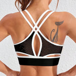 Color-blocked Yoga Top with Cross-straps Yoga Bra Stretchy Comfortable Breathable Sports Vest Wire-free Bra