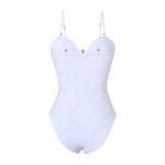 Vintage White Khaki Patchwork Swimwear Women 2026 Starfish Ornament Hollow Pleate One Piece Swimsuit Beach Bathing Suit Monokini