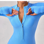Women's Jumpsuits One-Piece Suit Yoga Set Zipper Long Sleeve Gym Push Up Workout Clothes Fitness Bodysuit Sportswear Tracksuit