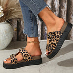 New Leopard Double Buckle Sandal for Woman Fashion 2025 Med Heel Flat Sandals Women Summer Non Slip Platform Sandal Female
