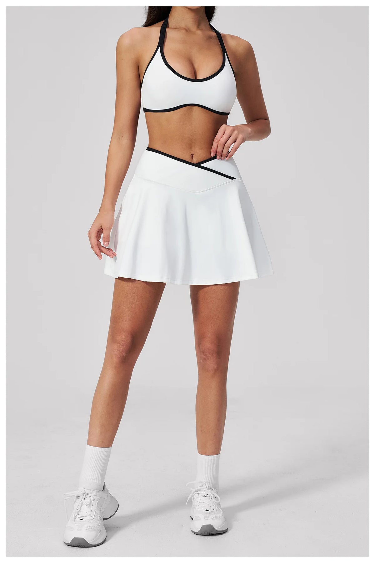Summer New Outdoor Breathable Yoga Sets Women Color Block Shockproof Sports Bra Tennis Pleate Skirt Gym Workout Fitness Suits