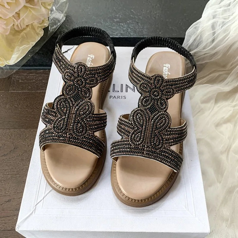 Fashion Women's Sandals Comfortable Women Shoes Rhinestones Wedge Sandals Summer 2026 New Roman Sandals