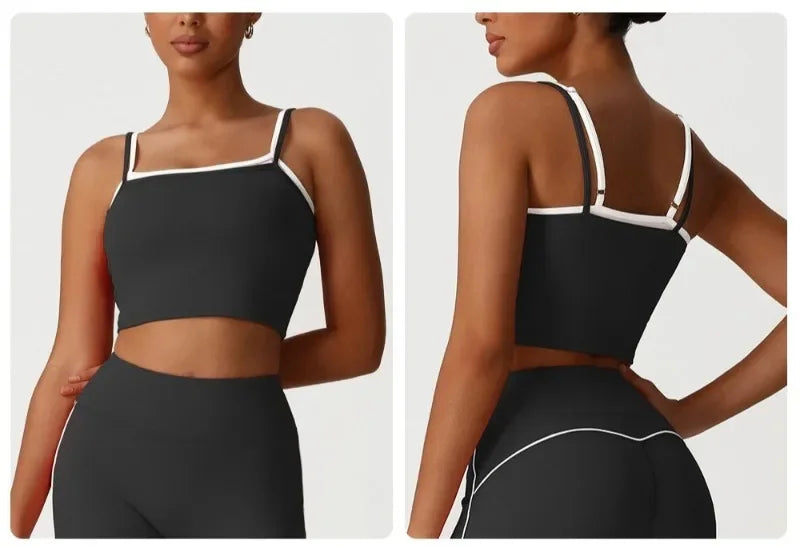 Women's Seamless Yoga Vest - Fake Two-Piece with Backless Removable Padded Sports Bra Stretchy Running Fitness Tank Top