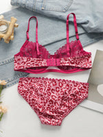 Lace Transparent Underwear Sets for Women Sexy Lingerie Fairy Embroidery Brief Sets Delicate Pink Leopard Push Up Bra A3131