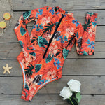 2024 Women One Piece Swimsuit Surfing Sport Swimsuit Long Sleeves Swimwear Print Monokini Bathing Suit Tropical Bodysuit Female